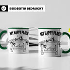 Holzarbeiten Tasse My Happy Place, lustiger Werkstatt Spruch – Grün [farbe:grün]