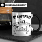 Holzarbeiten Tasse My Happy Place, lustiger Werkstatt Spruch – Schwarz [farbe:schwarz]
