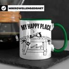 Holzarbeiten Tasse My Happy Place, lustiger Werkstatt Spruch – Grün [farbe:grün]