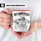Holzarbeiten Tasse My Happy Place, lustiger Werkstatt Spruch – Rot [farbe:rot]