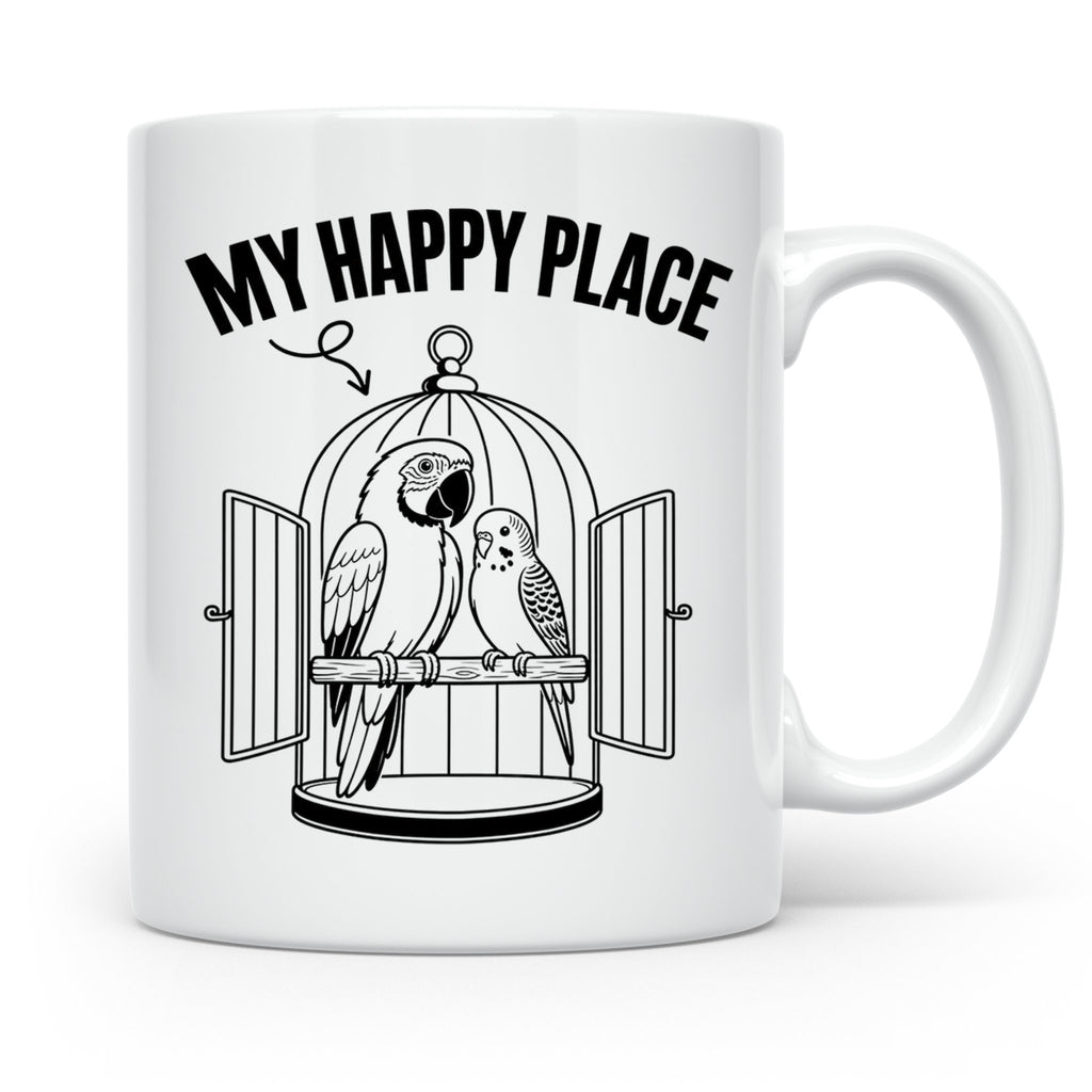 Papagei Tasse My Happy Place Vogelkäfig Spruch Geschenk für  – Weiß [farbe:weiß]