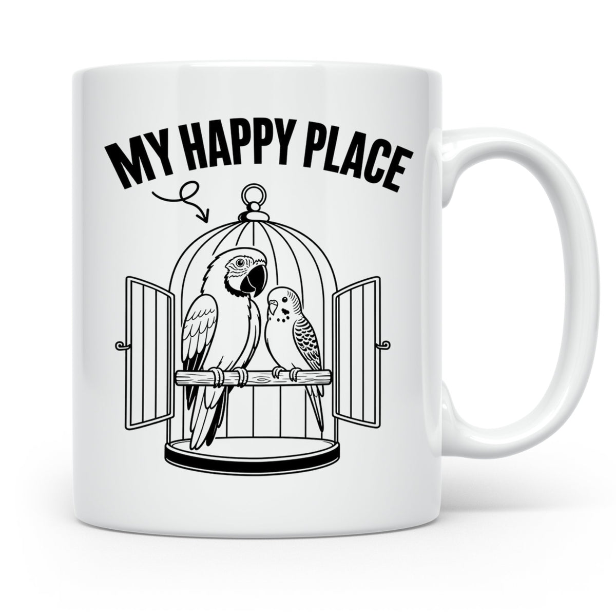 Papagei Tasse My Happy Place Vogelkäfig Spruch Geschenk für  – Weiß [farbe:weiß]