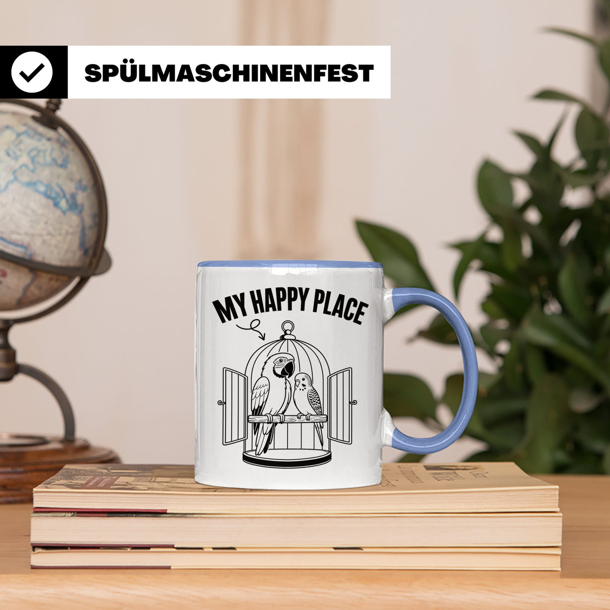 Papagei Tasse My Happy Place Vogelkäfig Spruch Geschenk für  – Blau [farbe:blau]