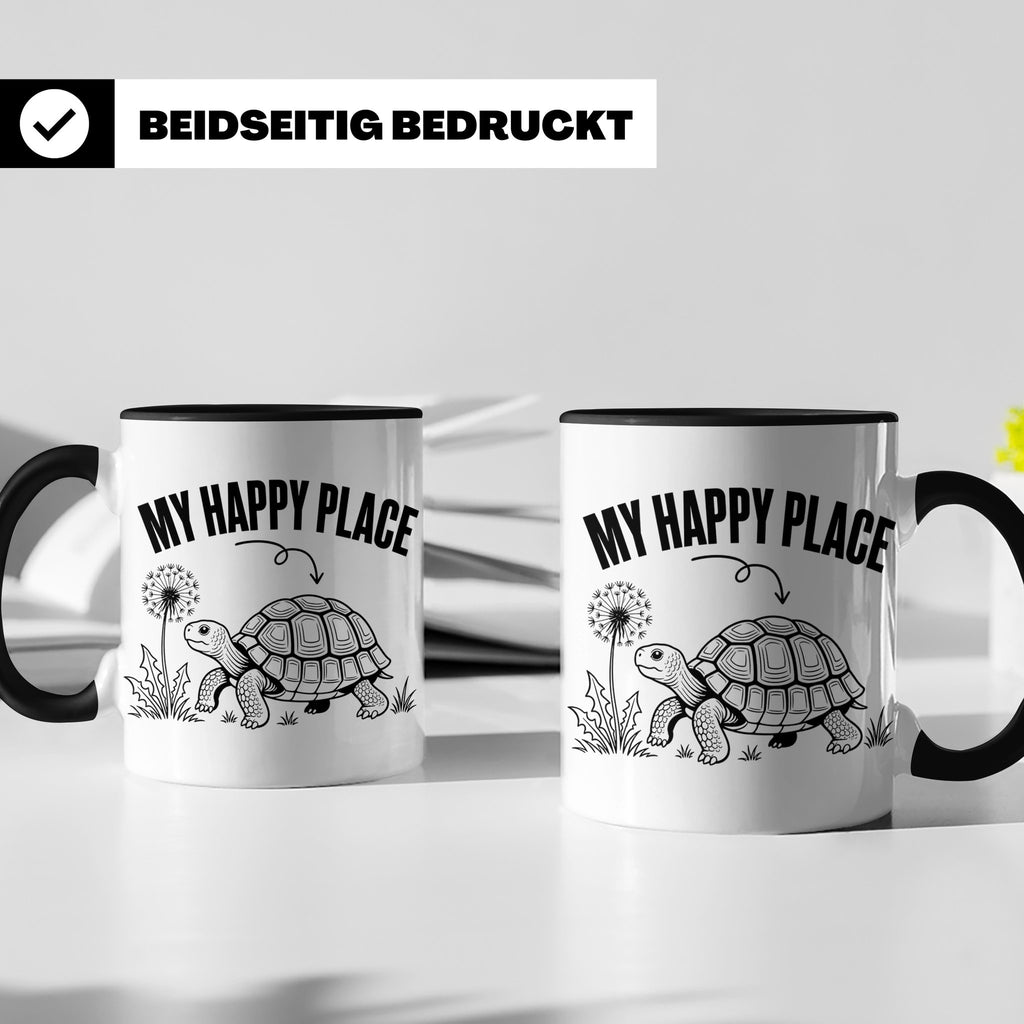 Schildkröte Tasse My Happy Place Spruch für Landschildkröten – Schwarz [farbe:schwarz]