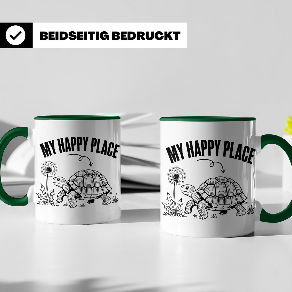Schildkröte Tasse My Happy Place Spruch für Landschildkröten – Grün [farbe:grün]