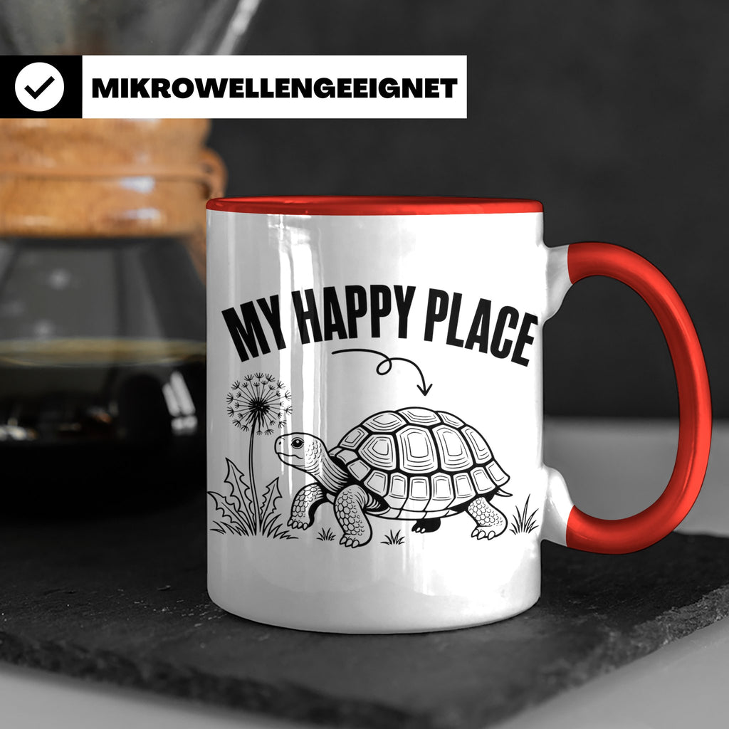 Schildkröte Tasse My Happy Place Spruch für Landschildkröten – Rot [farbe:rot]