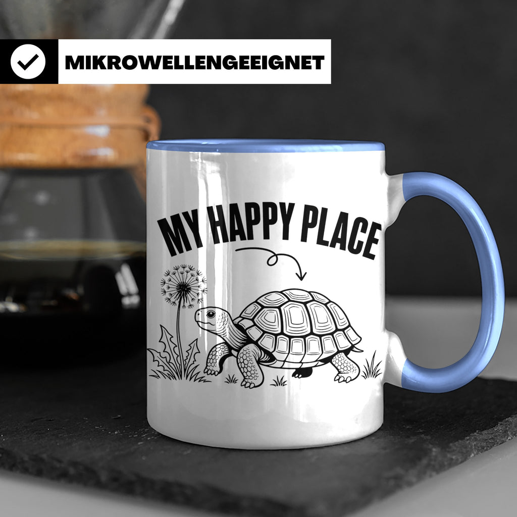 Schildkröte Tasse My Happy Place Spruch für Landschildkröten – Blau [farbe:blau]