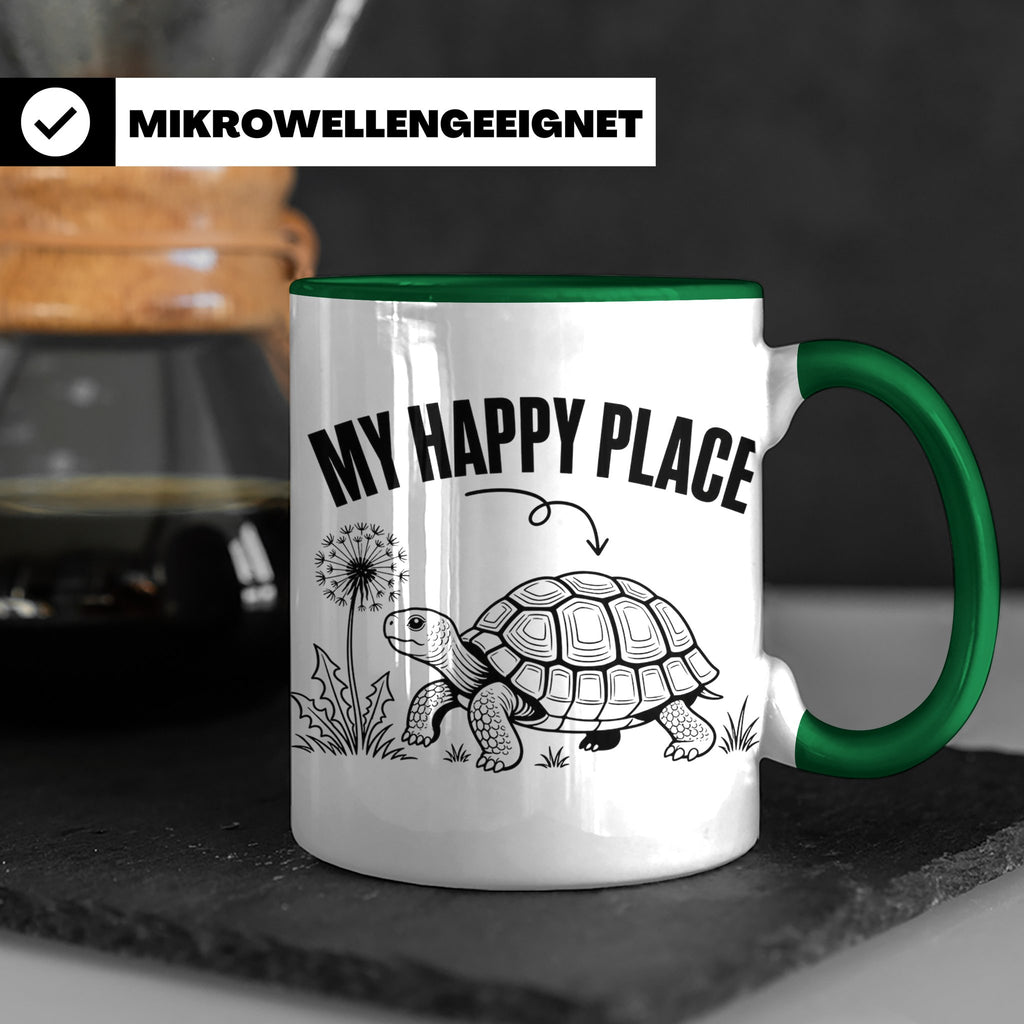 Schildkröte Tasse My Happy Place Spruch für Landschildkröten – Grün [farbe:grün]