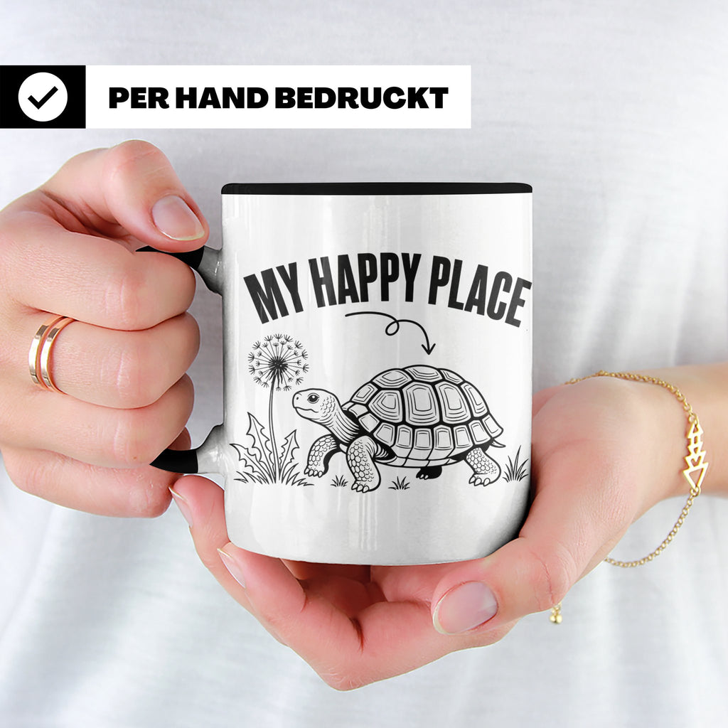 Schildkröte Tasse My Happy Place Spruch für Landschildkröten – Schwarz [farbe:schwarz]
