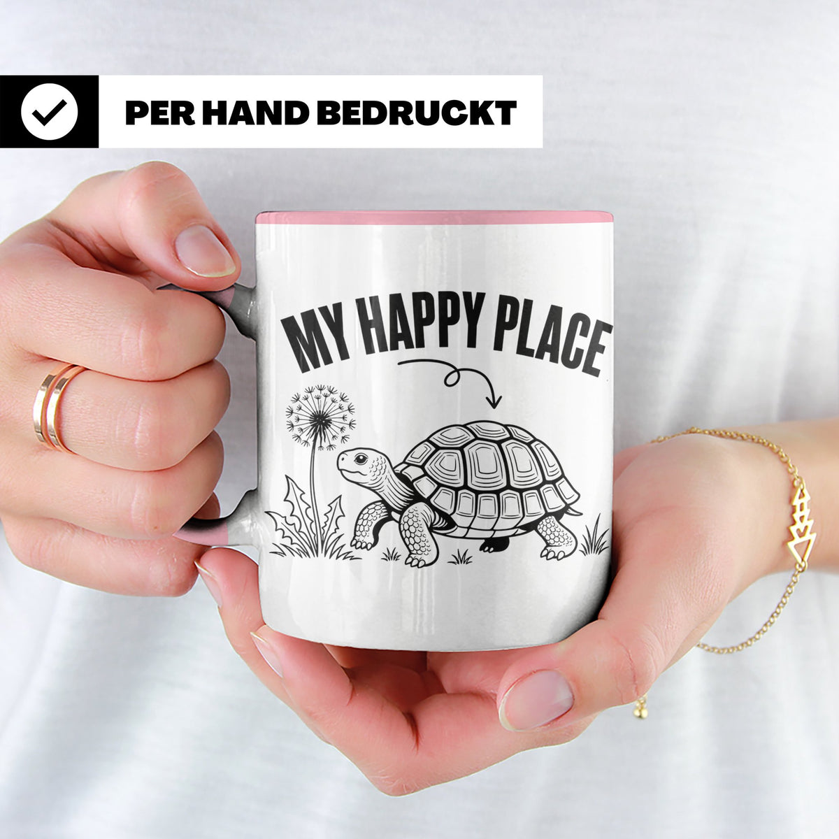 Schildkröte Tasse My Happy Place Spruch für Landschildkröten – Rosa [farbe:rosa]