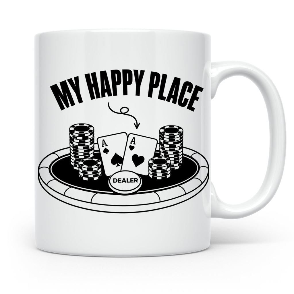 Poker Tasse My Happy Place, lustiges Geschenk für Pokerspiel – Weiß [farbe:weiß]