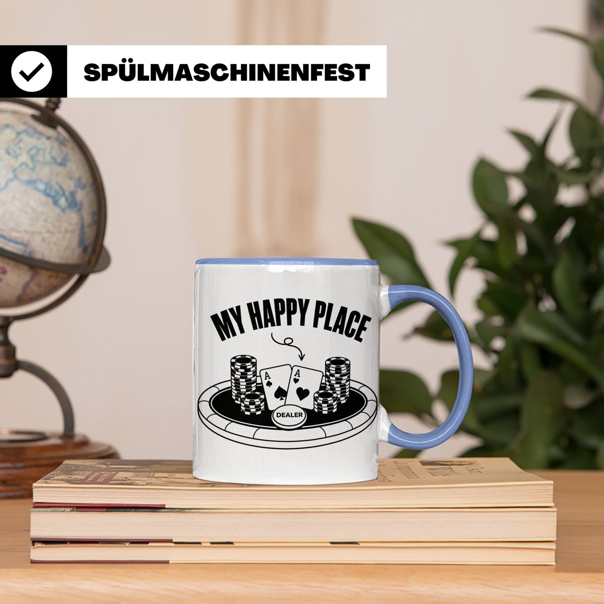 Poker Tasse My Happy Place, lustiges Geschenk für Pokerspiel – Blau [farbe:blau]