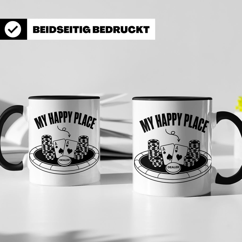 Poker Tasse My Happy Place, lustiges Geschenk für Pokerspiel – Schwarz [farbe:schwarz]