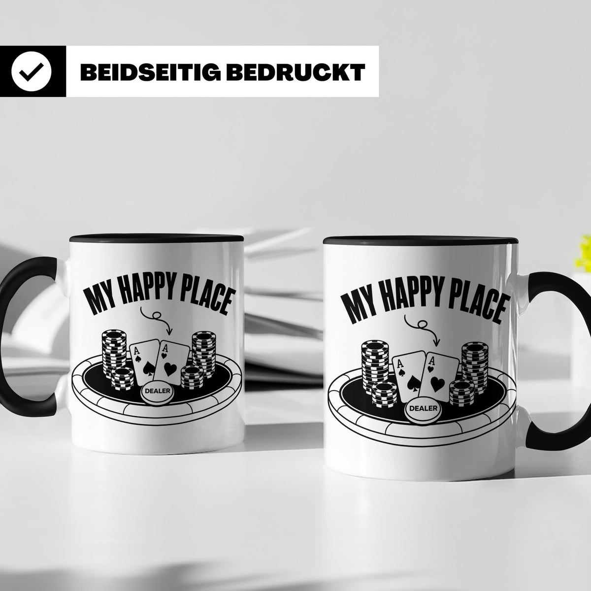 Poker Tasse My Happy Place, lustiges Geschenk für Pokerspiel – Schwarz [farbe:schwarz]