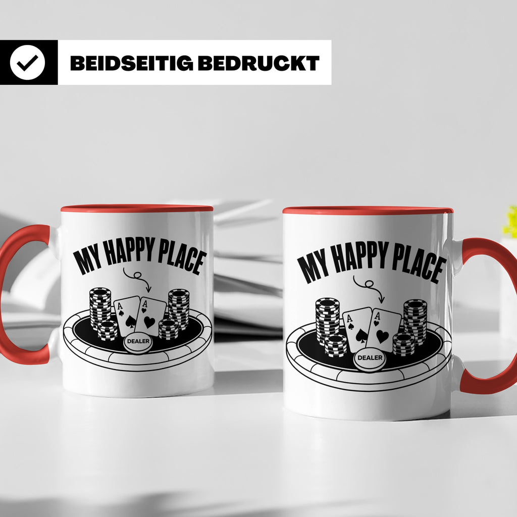 Poker Tasse My Happy Place, lustiges Geschenk für Pokerspiel – Rot [farbe:rot]
