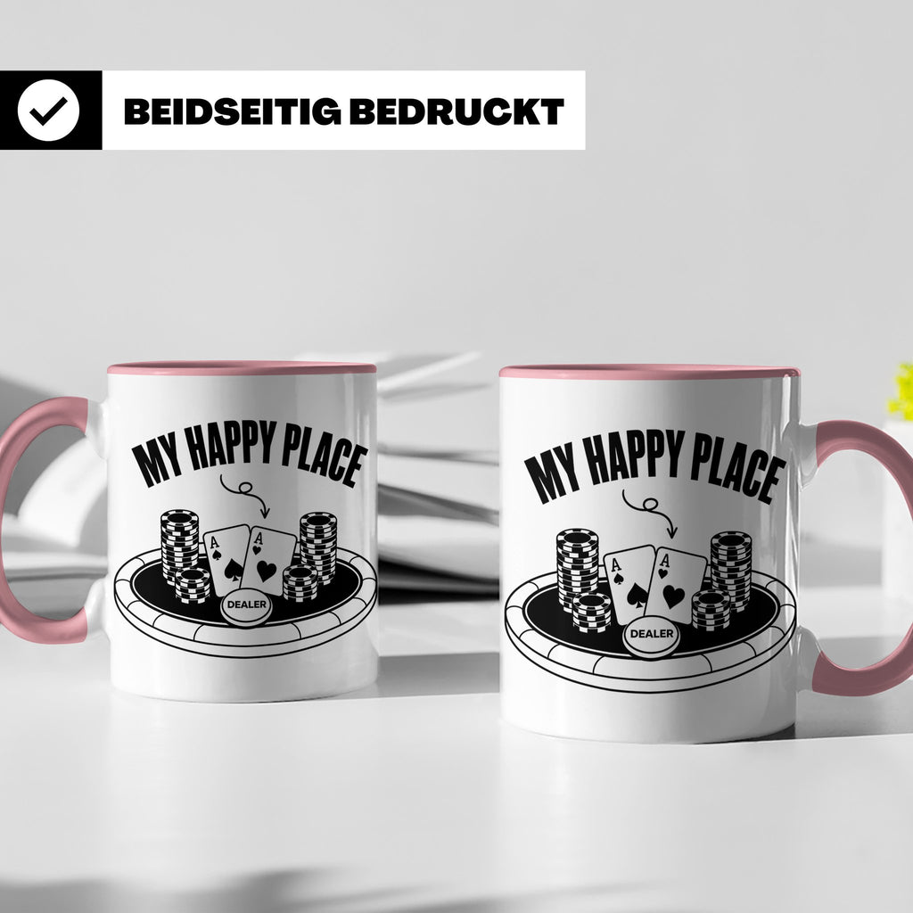 Poker Tasse My Happy Place, lustiges Geschenk für Pokerspiel – Rosa [farbe:rosa]