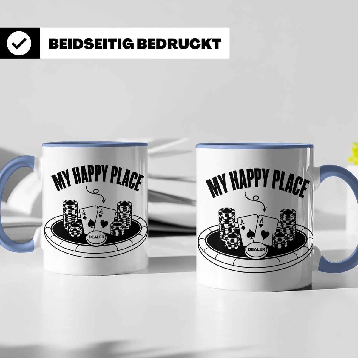 Poker Tasse My Happy Place, lustiges Geschenk für Pokerspiel – Blau [farbe:blau]