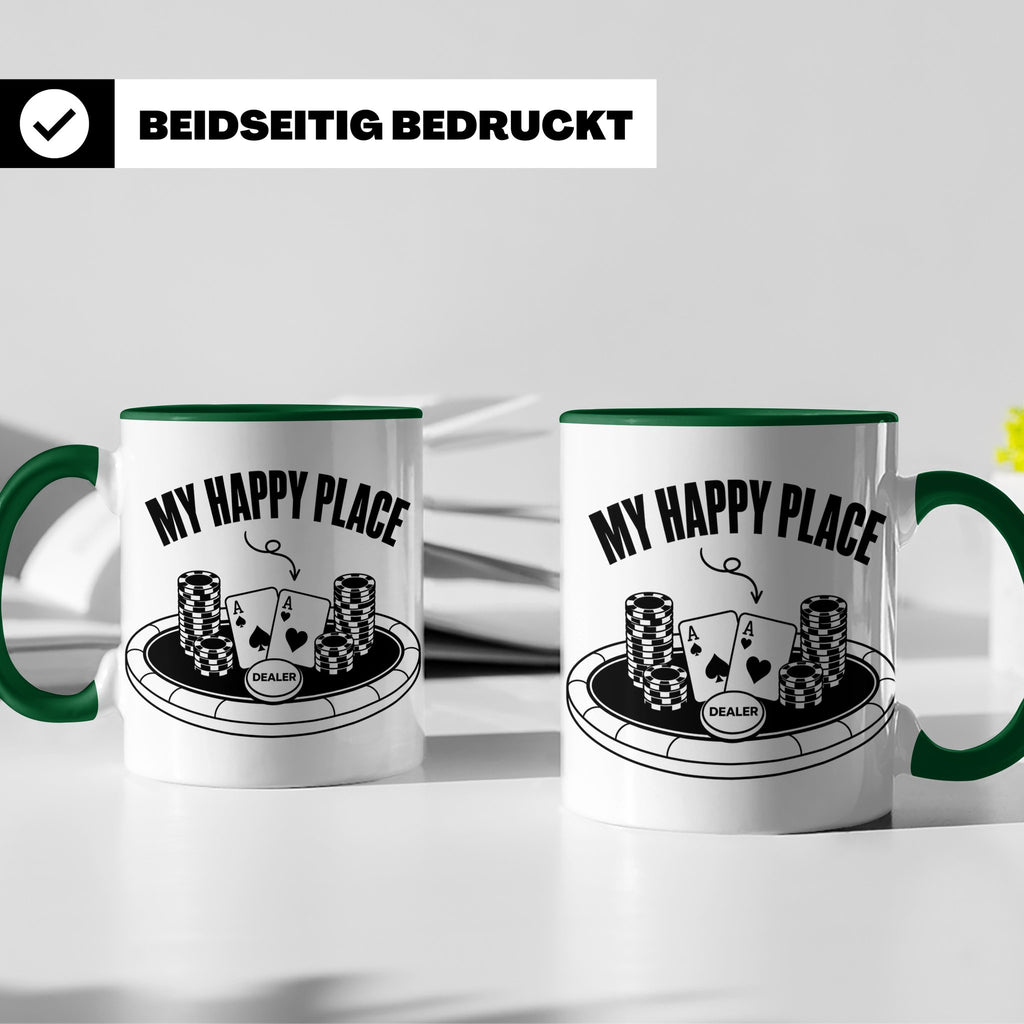 Poker Tasse My Happy Place, lustiges Geschenk für Pokerspiel – Grün [farbe:grün]