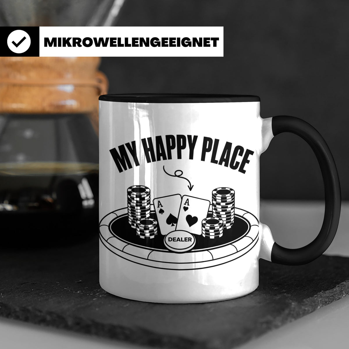 Poker Tasse My Happy Place, lustiges Geschenk für Pokerspiel – Schwarz [farbe:schwarz]