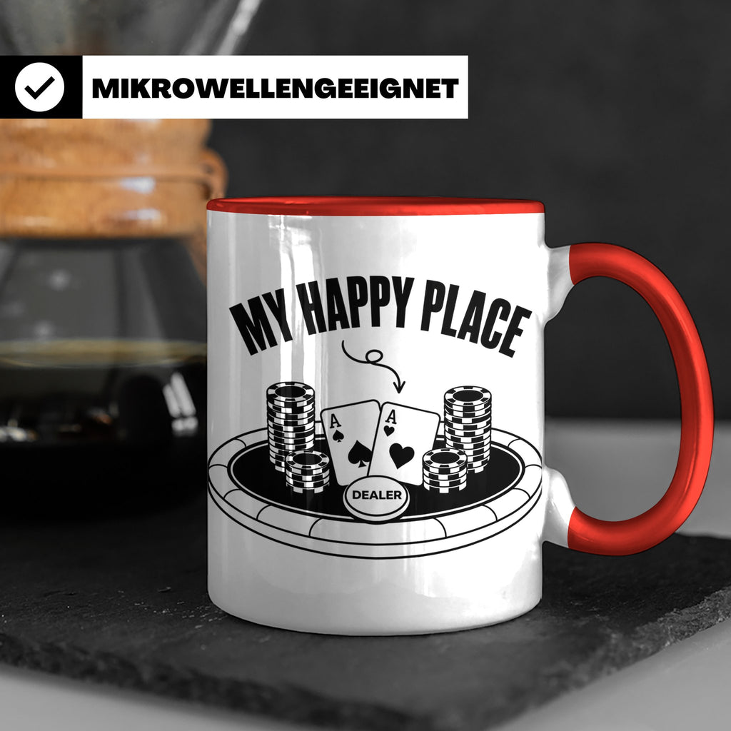 Poker Tasse My Happy Place, lustiges Geschenk für Pokerspiel – Rot [farbe:rot]