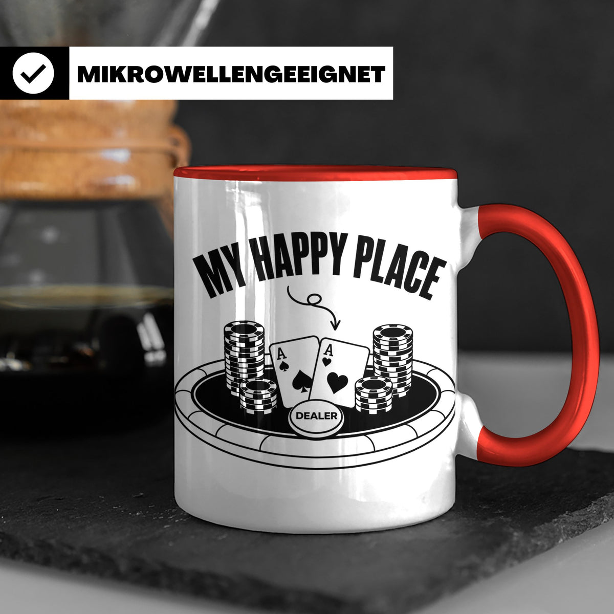 Poker Tasse My Happy Place, lustiges Geschenk für Pokerspiel – Rot [farbe:rot]