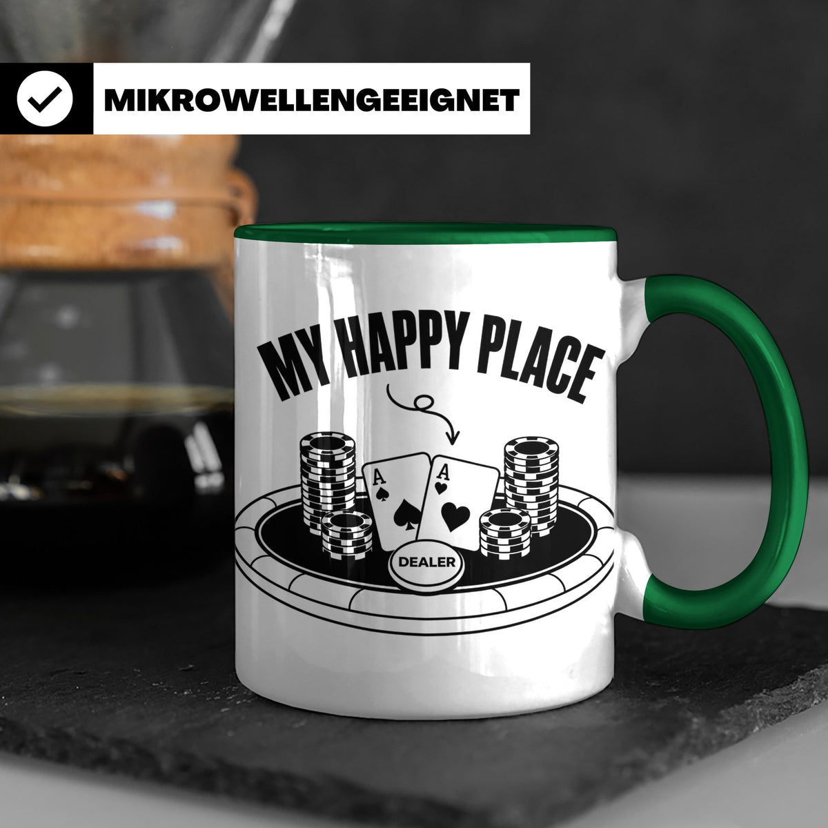 Poker Tasse My Happy Place, lustiges Geschenk für Pokerspiel – Grün [farbe:grün]