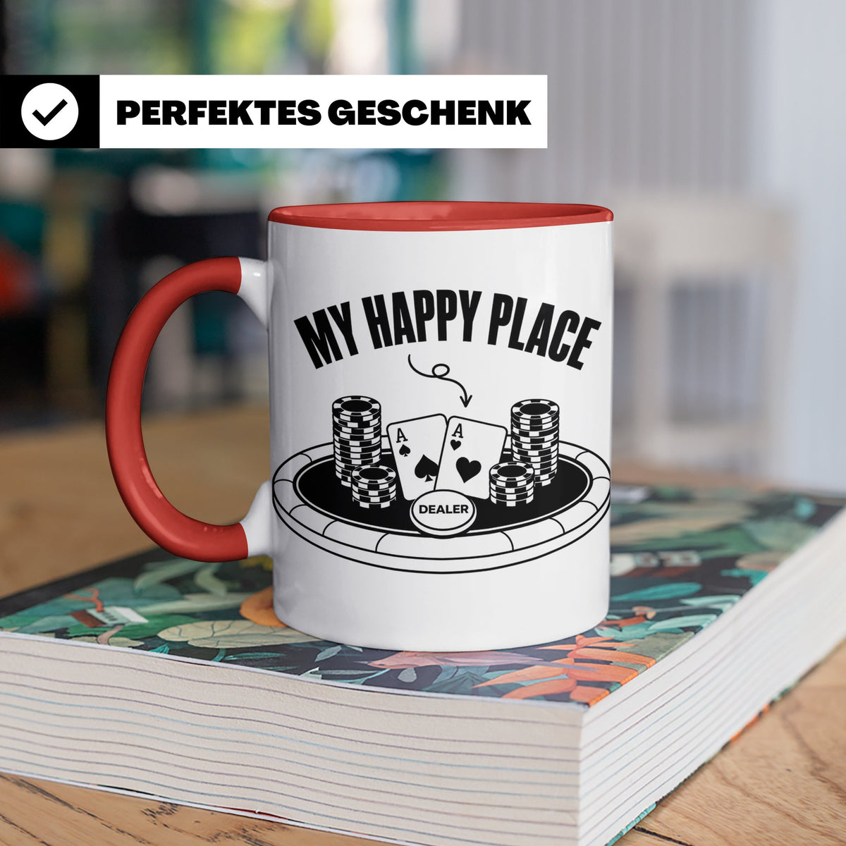 Poker Tasse My Happy Place, lustiges Geschenk für Pokerspiel – Rot [farbe:rot]
