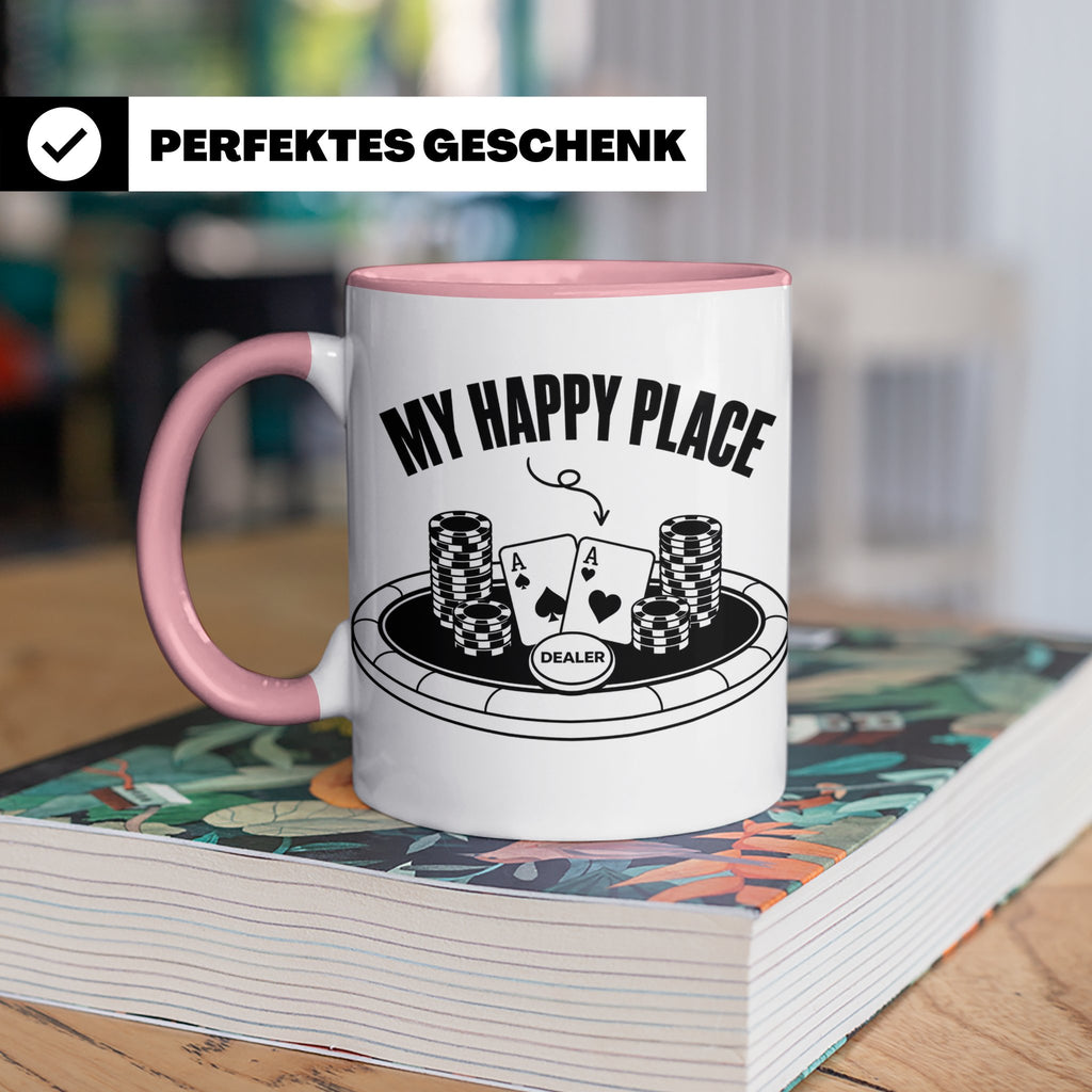 Poker Tasse My Happy Place, lustiges Geschenk für Pokerspiel – Rosa [farbe:rosa]