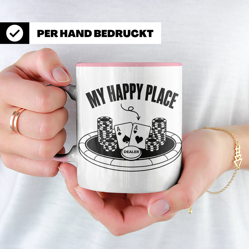 Poker Tasse My Happy Place, lustiges Geschenk für Pokerspiel – Rosa [farbe:rosa]