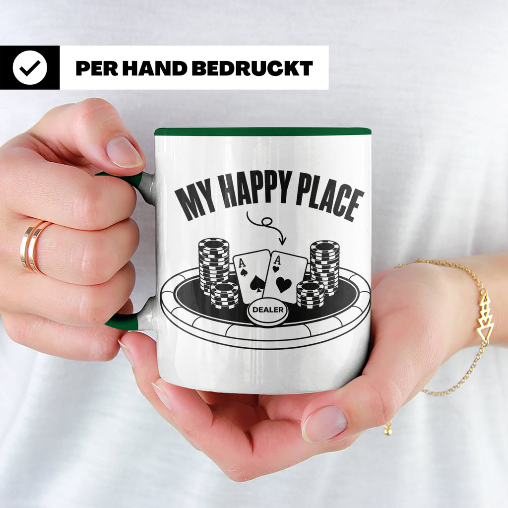 Poker Tasse My Happy Place, lustiges Geschenk für Pokerspiel – Grün [farbe:grün]