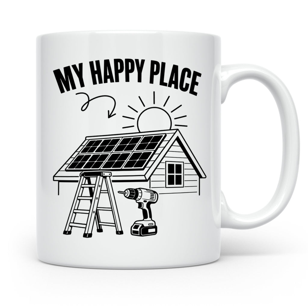 Solaranlage Tasse My Happy Place Spruch Photovoltaik DIY Han – Weiß [farbe:weiß]