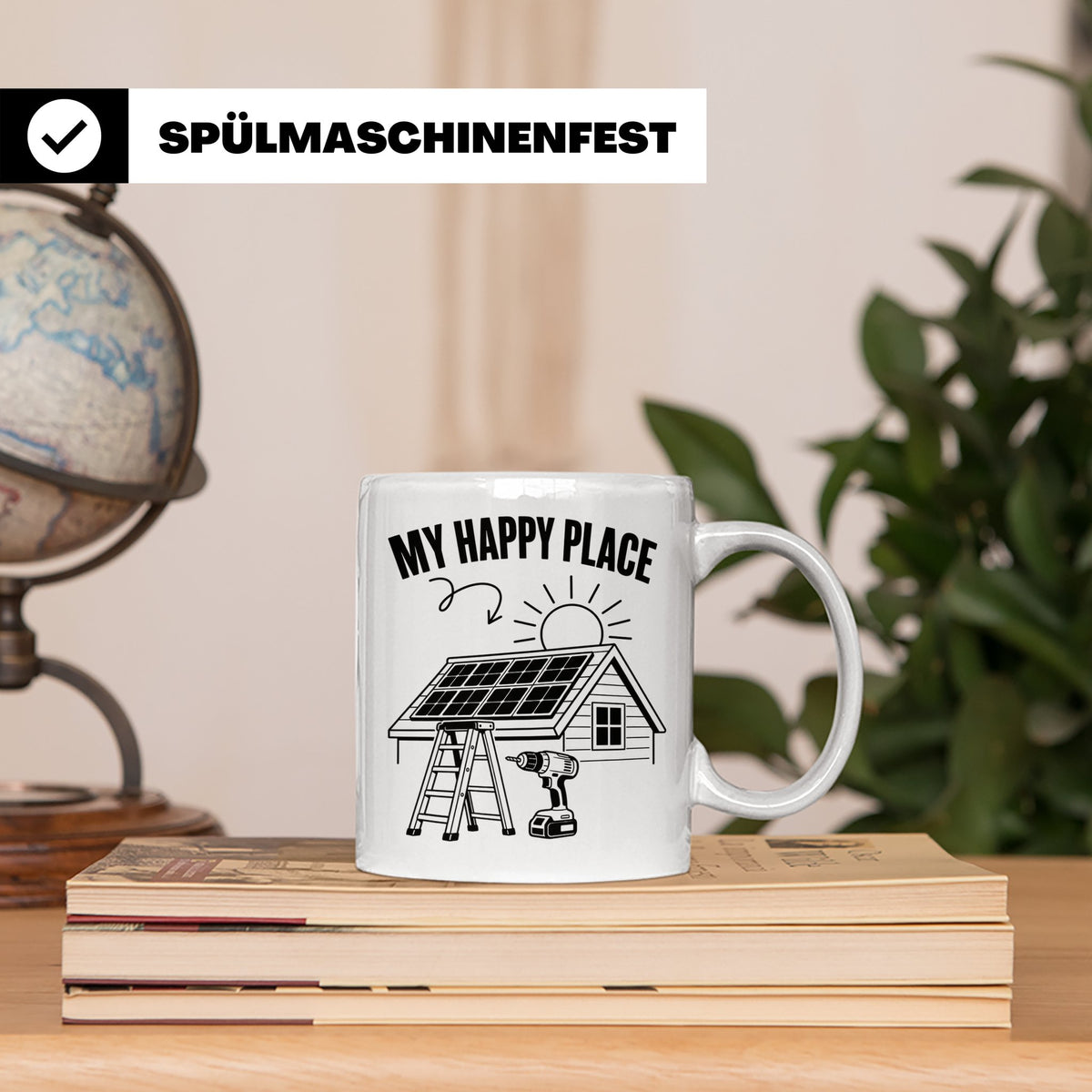 Solaranlage Tasse My Happy Place Spruch Photovoltaik DIY Han – Weiß [farbe:weiß]
