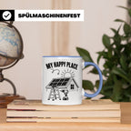 Solaranlage Tasse My Happy Place Spruch Photovoltaik DIY Han – Blau [farbe:blau]