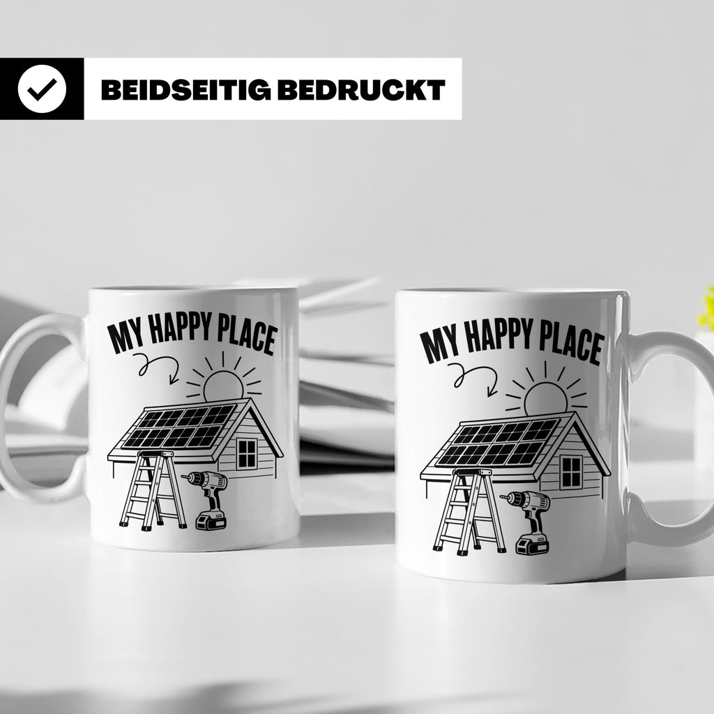 Solaranlage Tasse My Happy Place Spruch Photovoltaik DIY Han – Weiß [farbe:weiß]
