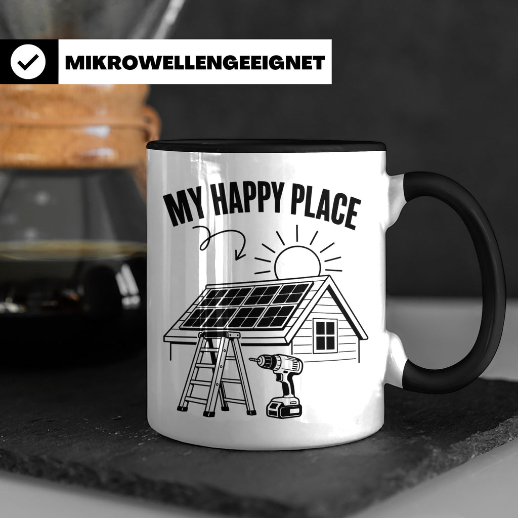 Solaranlage Tasse My Happy Place Spruch Photovoltaik DIY Han – Schwarz [farbe:schwarz]