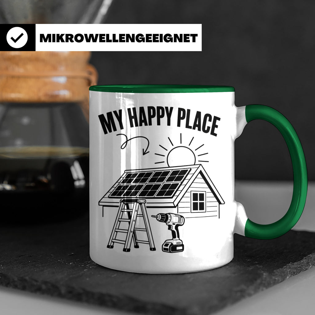 Solaranlage Tasse My Happy Place Spruch Photovoltaik DIY Han – Grün [farbe:grün]