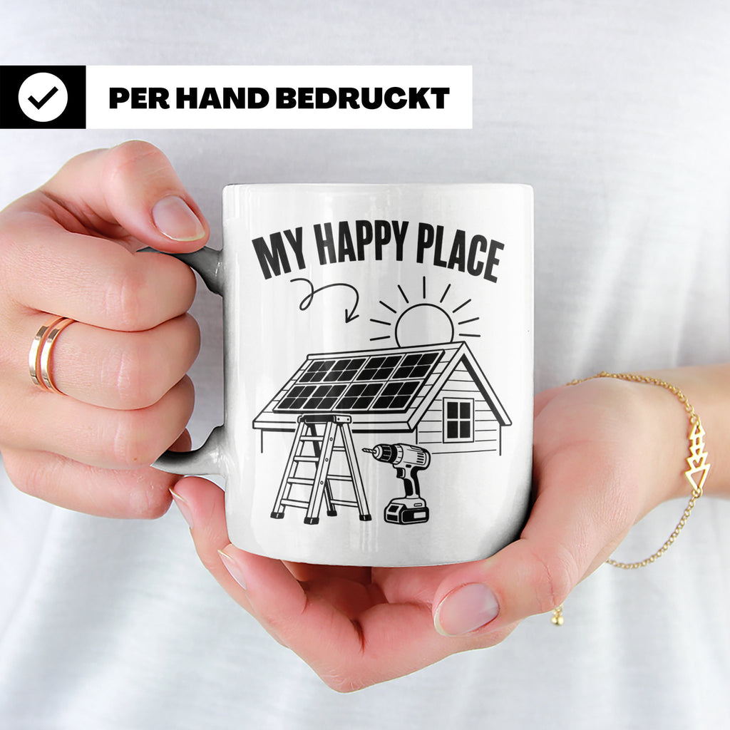 Solaranlage Tasse My Happy Place Spruch Photovoltaik DIY Han – Weiß [farbe:weiß]