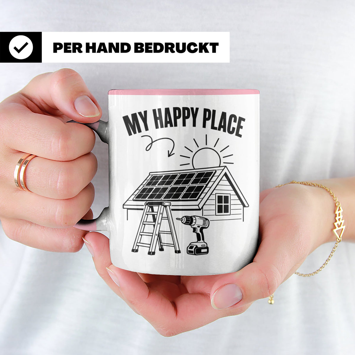 Solaranlage Tasse My Happy Place Spruch Photovoltaik DIY Han – Rosa [farbe:rosa]