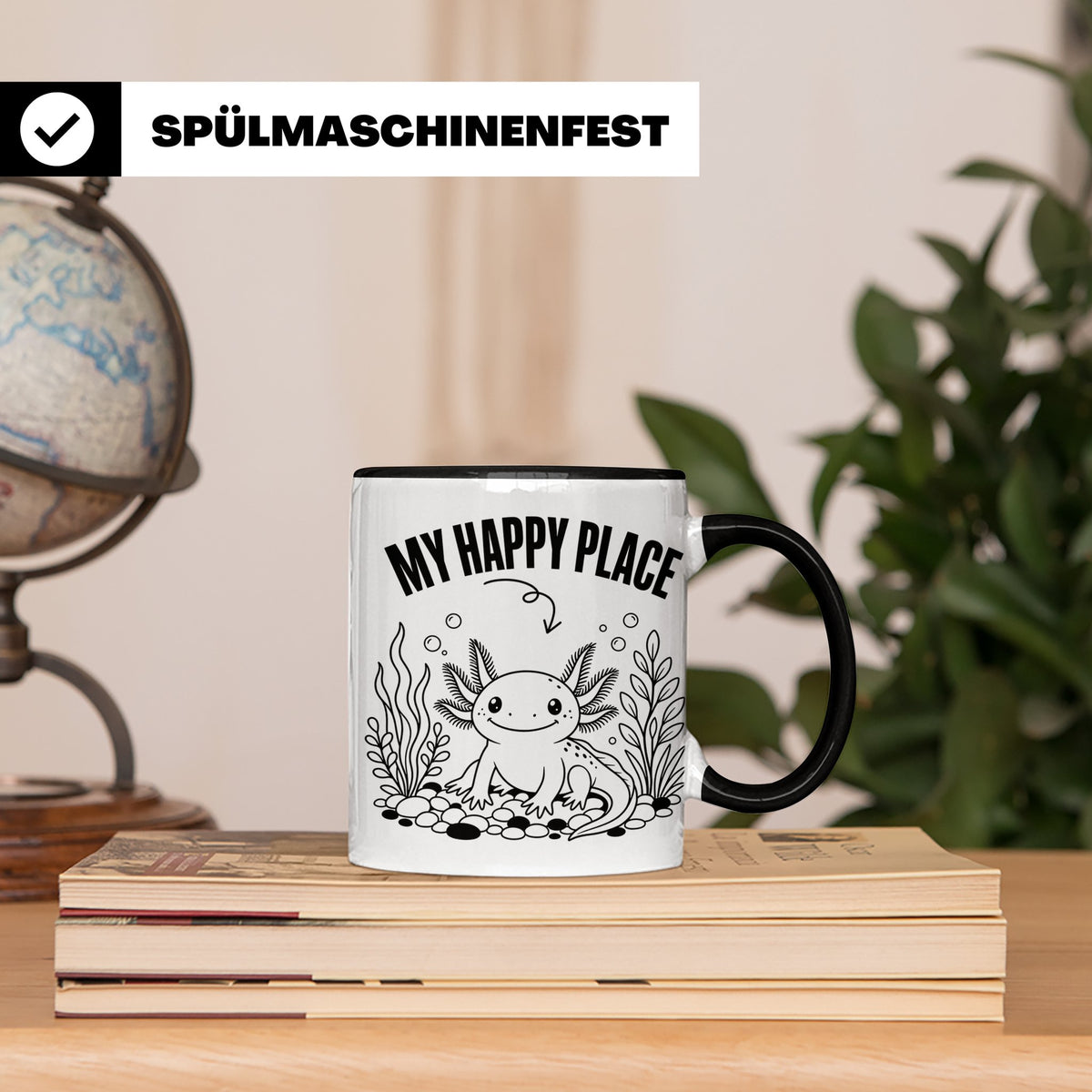 Axolotl Tasse My Happy Place Lustiger Spruch für Lurch & Amp – Schwarz [farbe:schwarz]