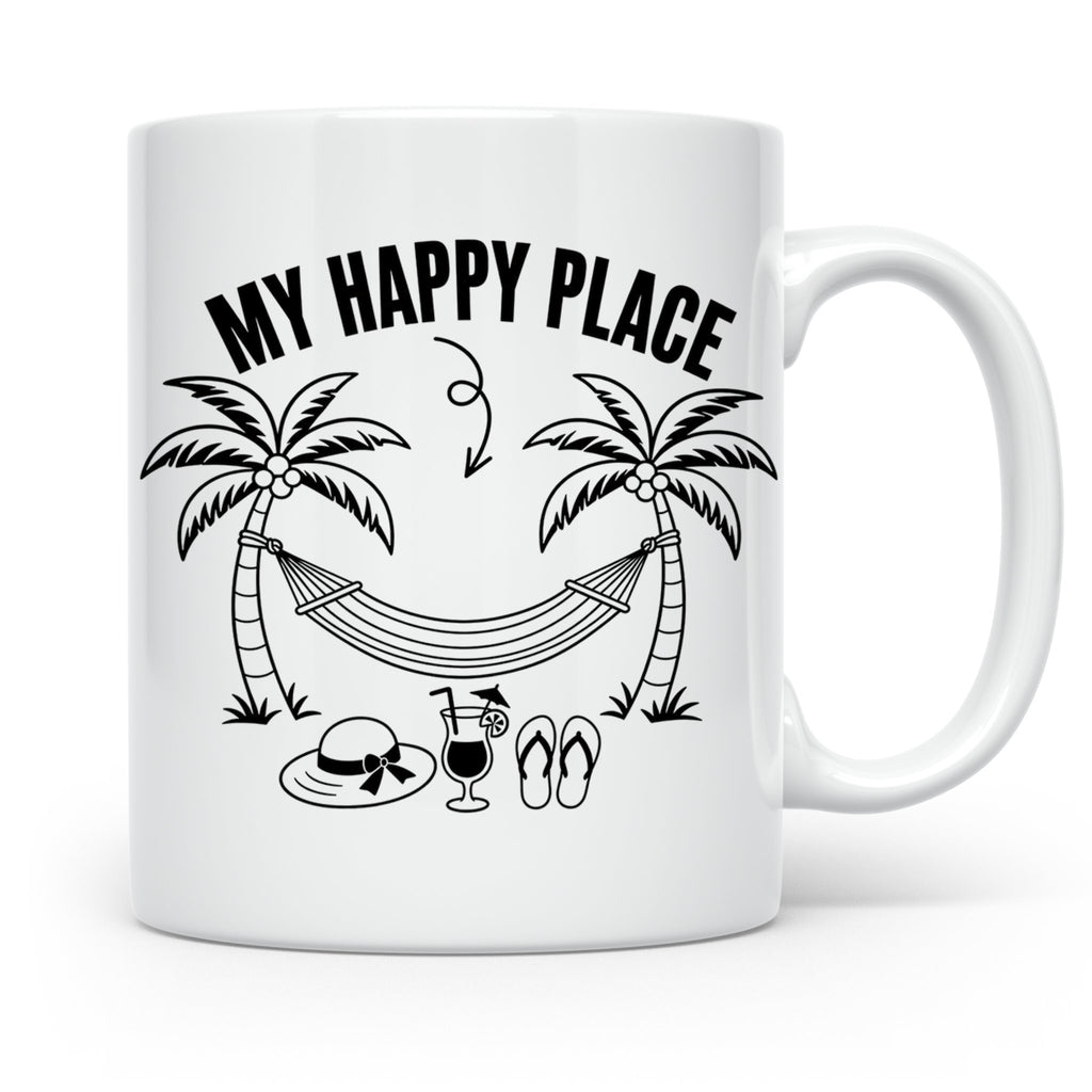 My Happy Place Tasse mit Palmen & Hängematte, Strand Motiv f – Weiß [farbe:weiß]