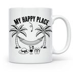 My Happy Place Tasse mit Palmen & Hängematte, Strand Motiv f – Weiß [farbe:weiß]