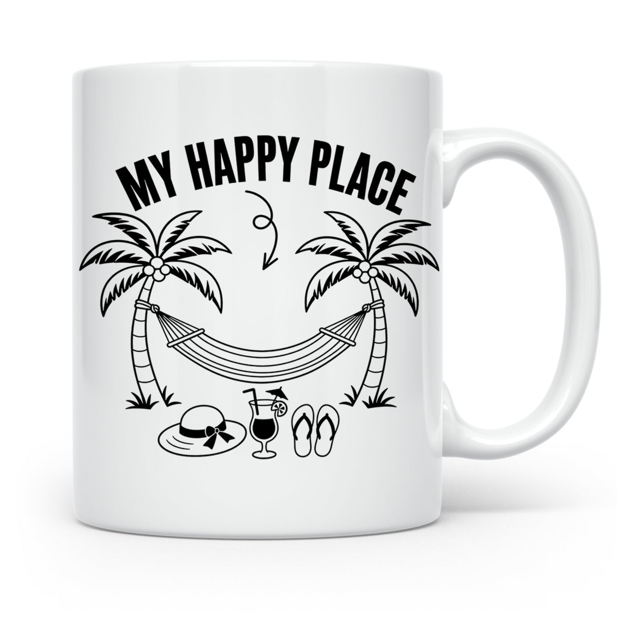 My Happy Place Tasse mit Palmen & Hängematte, Strand Motiv f – Weiß [farbe:weiß]