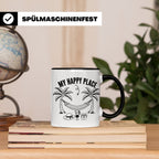 My Happy Place Tasse mit Palmen & Hängematte, Strand Motiv f – Schwarz [farbe:schwarz]
