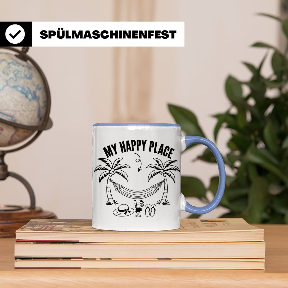 My Happy Place Tasse mit Palmen & Hängematte, Strand Motiv f – Blau [farbe:blau]