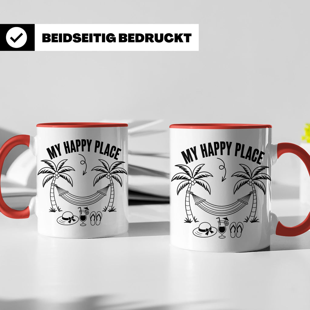 My Happy Place Tasse mit Palmen & Hängematte, Strand Motiv f – Rot [farbe:rot]