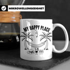 My Happy Place Tasse mit Palmen & Hängematte, Strand Motiv f – Weiß [farbe:weiß]