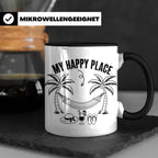 My Happy Place Tasse mit Palmen & Hängematte, Strand Motiv f – Schwarz [farbe:schwarz]