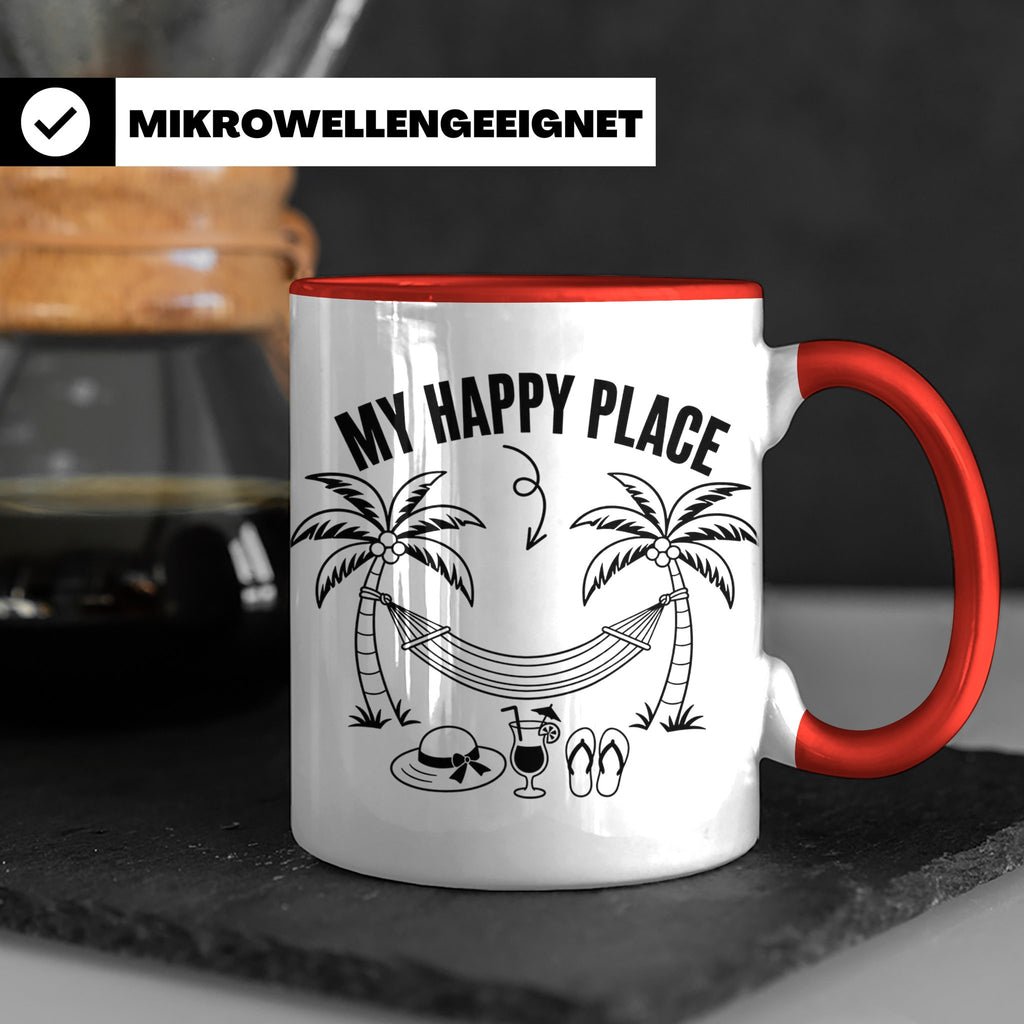 My Happy Place Tasse mit Palmen & Hängematte, Strand Motiv f – Rot [farbe:rot]