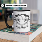My Happy Place Tasse mit Palmen & Hängematte, Strand Motiv f – Schwarz [farbe:schwarz]