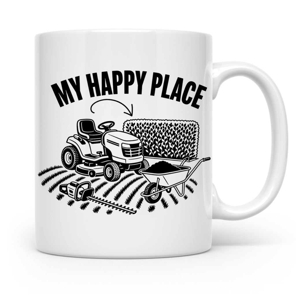 Rasenmäher Tasse mit Spruch My Happy Place Geschenk für Gärt – Weiß [farbe:weiß]